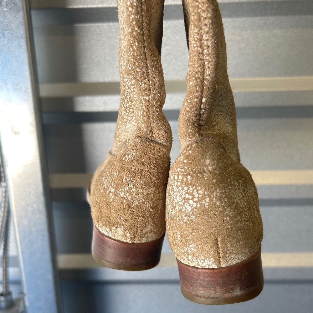 Frye Melissa Button Tall Boots Crackle Metallic Gold Leather Womens 5.5 B 76554 - Picture 9 of 16
